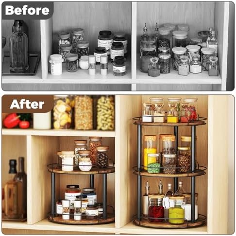 LAMU 12'' Wood Lazy Susan Turntable Organizer for Cabinet, 2 Tier Lazy Susan Spice Rack Organizer for Kitchen, Table Top, Countertop, Pantry, Bathroom - Image 4