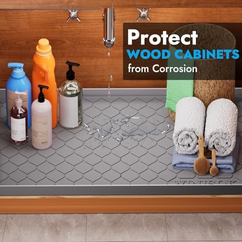 Winisok Waterproof Under Sink Mat 22" x 19", Silicone Mat, Light Gray - Image 4