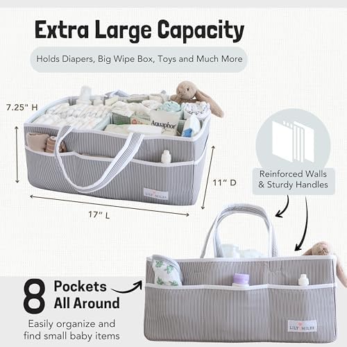 Lily Miles Baby Diaper Caddy - Organizer Tote for Infant Boy or Girl - Baby Shower Basket - Nursery Must Haves - Registry Favorites - Newborn Caddie Car Travel - Gray/Mint, Extra Large - Image 4