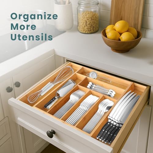 Sben Bamboo Cutlery Drawer Organizer, Bamboo, Medium - Image 3