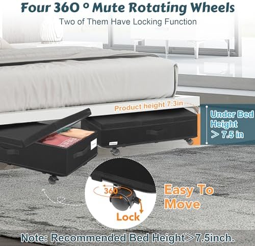 Supowin Under Bed Storage with Wheels, 2Pack Rolling Underbed Storage - Image 4