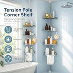 Corner Shower Caddy Tension Pole, 4-Tier SS Bathroom Storage Rack - Image 7