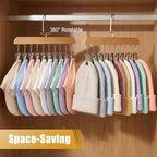 Novabright 4 Pcs Closet Organizers with 10 Clips Hat Pants Scarf Socks Hangers Wood Space Saving Rotating Hanging Hangers Clothespins with Padded Clips for Leggings Bra Tie Belt Jeans Skirt (Wood) - Image 4
