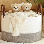 KAKAMAY Large Blanket Basket (20"x13"),Woven Baskets for storage Baby Laundry Hamper,Cotton Rope Blanket Basket for Living Room, Laundry, Nursery, Pillows, Baby Toy chest (White/Beige) by KAKAMAY