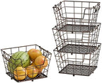 Mikasa Gourmet Basics Ferme 4-Tier Market Basket - Antique Black Wire and Acacia Wood Handle, Kitchen Fruit Vegetable Storage Organizer, 13.5 x 11.5 x 51 Inches - Image 5