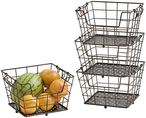 Mikasa Gourmet Basics Ferme 4-Tier Market Basket - Antique Black Wire and Acacia Wood Handle, Kitchen Fruit Vegetable Storage Organizer, 13.5 x 11.5 x 51 Inches - Image 5