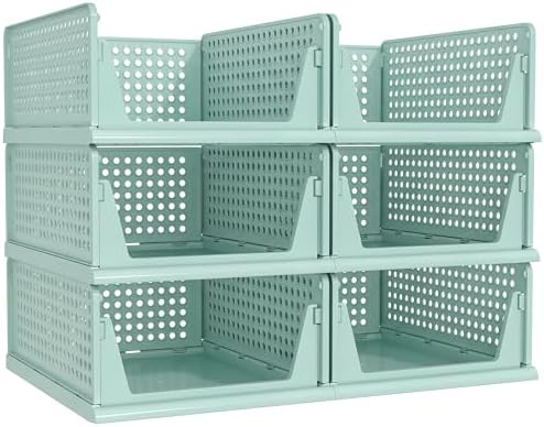 Pinkpum Green Boy Closet Organizers and Storage Stackable Plastic Drawer Basket for Clothing Stackable Storage Bins Shelf Storage Container for Rv Closet Wardrobe Bedroom Bathroom Playroom Man 6 Pack by Pinkpum