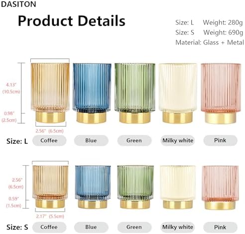 DASITON Makeup Brush holder Organizer,Crystal Cosmetic Makeup Brush Glass Brushes Storage Holder, Vintage Make Up Brush Cup Pen Pencil Holder striped vase(Pink S+L) - Image 3