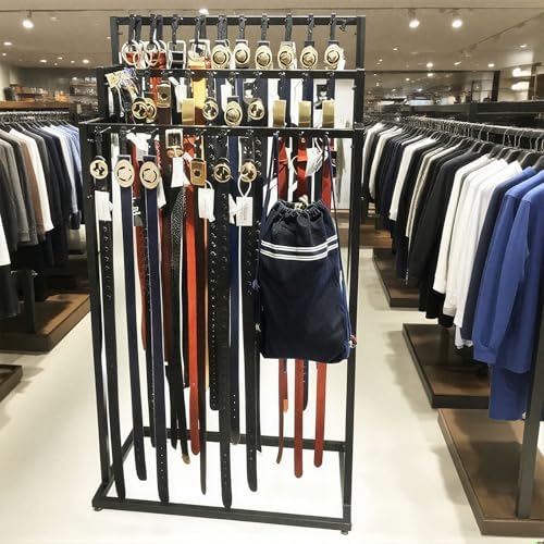 Floor Mounted Belt Hanger, Stepped Belt Display Rack with Hanging Rods and Hooks, 21 Hooks, Lengthened and Bolded, Capacity for Ties, Scarves, Accessories(Black) - Image 6