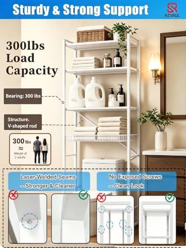 Over The Toilet Storage Cabinet, 4-Tier Bathroom Organizer (White) - Image 6