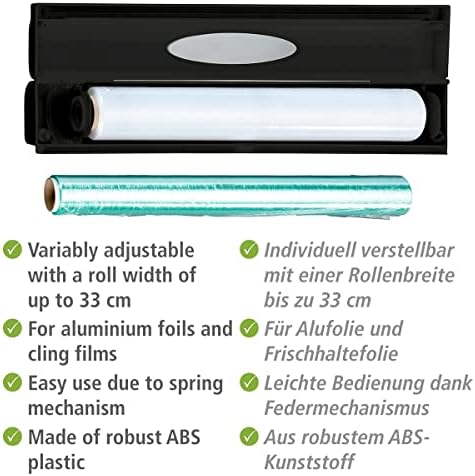 WENKO Refillable Aluminum Foil Organization and Storage, Foil and Plastic Wrap Dispenser with Slide Cutter for Kitchen Organization, Cling Film Holder, 14.96 x 2.05 x 2.64 in, Black Plastic - Image 3