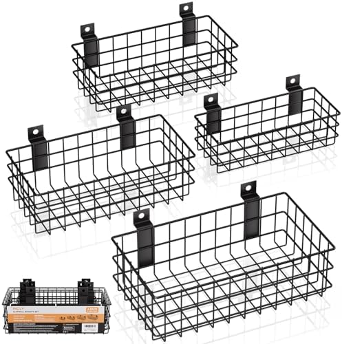 INCLY 4 Pack Black Metal Slatwall Baskets Set, Mounted Slatwall Accessories by INCLY