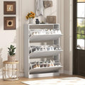 Wodeer Narrow White Shoe Cabinet for Entryway, Slim Shoe Storage Cabinet with 3 Flip Drawers, Hidden Wood Shoe Cabinet Storage, Freestanding Shoe Rack Organizer Foyer, Hallway by WODEER