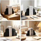 Matte Textured Arch Ceramic Bookends Pair,Heavy Duty Decorative Book Holders,Textured Layered Arch Sculpture Book Stoppers for Shelf Tabletop, Minimalist Modern Home Decor Gift for Book Lovers（Black） - Image 4