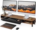 Fenge Dual Monitor Stand with Large Storage Drawer, 42.5" Desk Shelf, Brown by Fenge