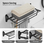 BESy Towel Racks with Foldable Towel Bar Hooks, Wall Mounted Matte Black - Image 2