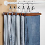 TOPIA HANGER 24 Pack Wooden Pants Hangers, Hair Extension Hangers Non Slip Skirt Hanger Wood Clamp with Velvet Padded 360° Swivel Hook for Jeans, Skirts, Trousers, Wigs Walnut CT68WA - Image 2