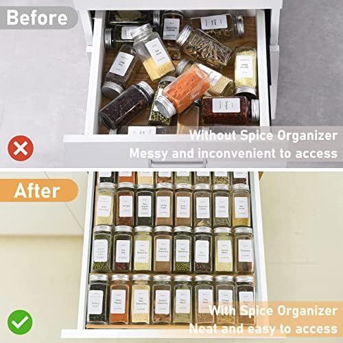 Spice Drawer Organizer with 20 Spice Jars,216 Labels,50 Non-slip Rubber, Bamboo 4 Tier Seasoning Rack Tray Insert for Kitchen Drawers,Cabinets,Countertop,9" Wide x 15.8" Deep - Image 6