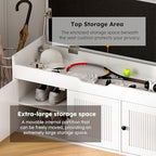 40" Storage Bench - Entryway Shoe Bench with 3 Doors and Top Storage Area, Multifunctional Entryway Bench with Lift Top Cushion, Shoe Storage Bench for Bedroom, Living Room, White - Image 5