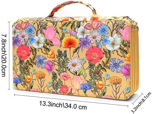 Vomgomfom 300 Slots Marker Case 4-Layer PU Leather, Handle, Yellow Flower - Image 2
