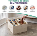 2 Pack Under Bed Shoe Storage Organizer, 16-Compartment Foldable Shoe Storage Boxes with Adjustable Dividers & Clear PVC Lid, Sneakers, Heels, Boots & Sandals Organizer for Closet, Off White - Image 5
