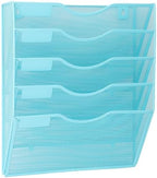 EASEPRES 5 Pocket Mesh Hanging Wall File Organizer, Wall Mounted Mail Paper Document Folder Holder, Clipboard Storage Organization Magazine Rack with Nametag Label for Office Home School, Blue by EASEPRES