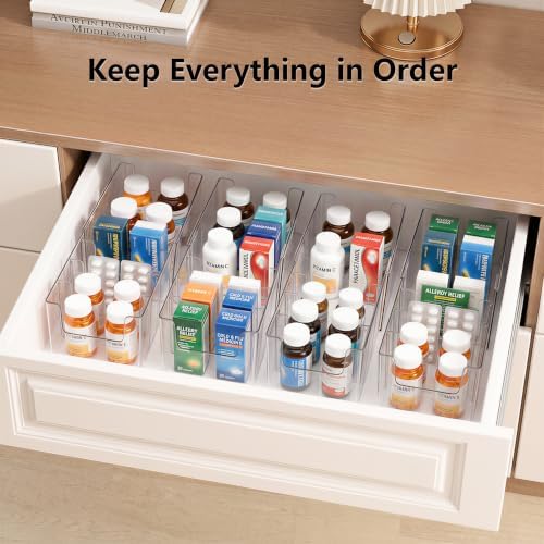 Expandable Medicine Cabinet Organizer 4 Pack, 5 Compartments Adjustable Clear Medicine Storage Box Bin with Removable Dividers, Vitamin Bottle Medication Organizer for Countertop Bathroom - Image 6