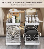 Lozovin Pull Out Pots and Pans Organizer Under Cabinet, Sliding Lid Holder and Pan Rack in Kitchen, Slide Out inside Cabinet Storage for Pot Lid, Bakeware, Dishes, 8 Adjustable Dividers, 2 Pack White - Image 5