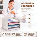 Yeaqee 4 Pcs Stackable Organizer Tray Wood Desk Organizer, Vintage White - Image 3