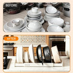 2 Pack Expandable Pots and Pans Organizer under Cabinet, Adjustable Pot Lid Organizer Rack with 9 Stainless Steel Dividers, Food Container Lid Holder for Kitchen Countertop Storage (White) - Image 4
