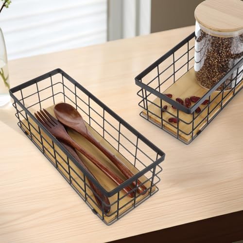 2 Pack Small Wire Baskets, Narrow Rustic Storage Bin for Bathroom Counter, Farmhouse RectangleOrganizer Tray for Kitchen Countertop, Pantry, RV, Office Decorative - Image 6