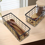2 Pack Small Wire Baskets, Narrow Rustic Storage Bin for Bathroom Counter, Farmhouse RectangleOrganizer Tray for Kitchen Countertop, Pantry, RV, Office Decorative - Image 6