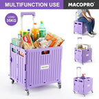 Foldable Utility Cart Folding Portable Rolling Crate Handcart with Durable Heavy Duty Plastic Telescoping Handle Collapsible 4 Rotate Wheels for Travel Shopping Moving Luggage Office Use (Purple) - Image 2
