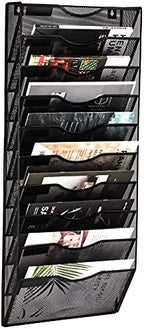 EASEPRES 10 Pocket Mesh Hanging Wall File Organizer, Wall Mounted Mail Paper Document Folder Holder, Clipboard Storage Organization Magazine Rack with Nametag Label for Office Home School, Black by EASEPRES