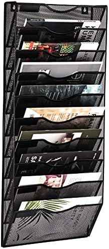 EASEPRES 10 Pocket Mesh Hanging Wall File Organizer, Wall Mounted Mail Paper Document Folder Holder, Clipboard Storage Organization Magazine Rack with Nametag Label for Office Home School, Black by EASEPRES