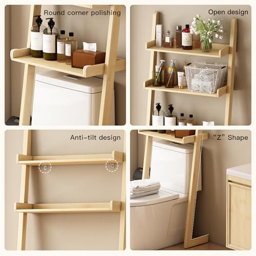 3-Tier Bathroom Over Toilet Storage for Small Space (Natural) - Image 3