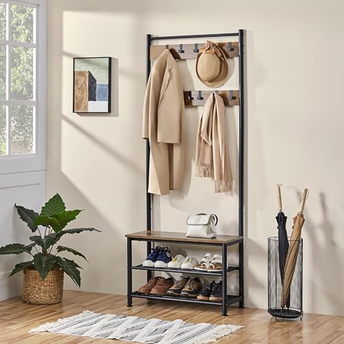 Yaheetech 3-in-1 Hall Tree with Bench, Shoe Rack for Mudroom, Rustic Brown - Image 2
