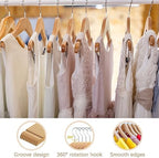 Pinkunn 50 Pcs Wooden Hangers for Baby Kids Wood Hangers Solid Baby Children's Coat with Pants Bar Shoulder Notches Anti Rust Swivel Hooks 12.6 Inch - Image 3