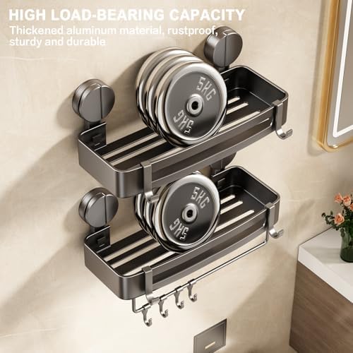 VOLPONE Shower Caddy Suction Cup, 2 Pack Corner Shower Shelves No Drilling, Showers Organizer Storage with Towel Bar & Removable Hooks, Bathroom Shower Shelf Rack for Inside Showers - Image 6