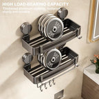 VOLPONE Shower Caddy Suction Cup, 2 Pack Corner Shower Shelves No Drilling, Showers Organizer Storage with Towel Bar & Removable Hooks, Bathroom Shower Shelf Rack for Inside Showers - Image 6