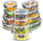 JoyJolt 24pc Borosilicate Glass Storage Containers with Lids | 12 Airtight/Freezer Safe Food Storage Containers for Pantry and Kitchen | Meal Prep Container for Lunch | Glass Tupperware Set by JoyJolt