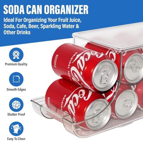 Soda Can Organizer with Lids, Stackable Soda Can Dispenser for Refrigerator, Clear Can Holder Organization and Storage Bins for Fridge, Kitchen, Countertop, Drink Pantry Organizers, Holds 12 Cans Each - Image 2