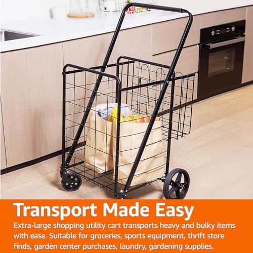Amazon Basics Foldable Collapsible Shopping Utility Cart with 360-Degree Wheels, Multi-Functional for Sports, Easy Assembly, X-Large, Black - Image 6