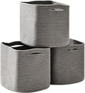 ICERZCZ 13 Inch Cube Closet Storage Bins, Woven Cotton Rope Organizer Baskets for Organizing & Shelves, Books, Towels, Clothes, Toys, 13x13x13 in, Grey (Pack of 3) by ICERZCZ