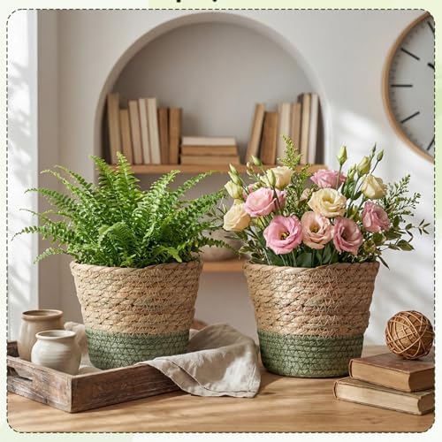 AceOrbit 12 Pcs Wicker Plant Basket Bulk with Liners Woven Planter Baskets Bulk for Indoor Outdoor Seagrass Plants Woven Wicker Baskets for Flower Pots Cover and Room Decor (Small,Farmhouse) - Image 3