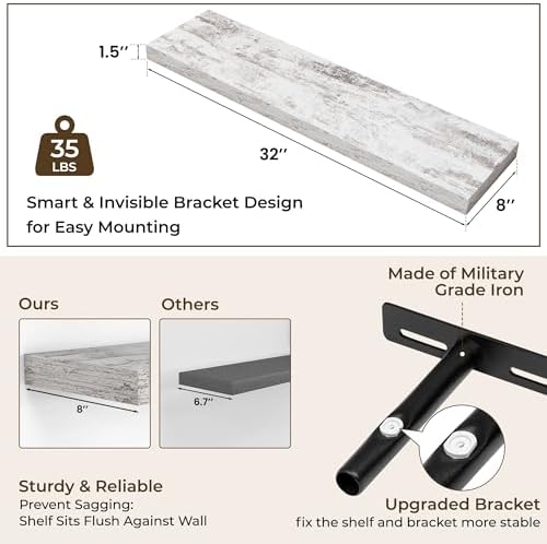 RICHFOCUS Bathroom Floating Shelves for Wall 2Pack|Rustic White|32" L - Image 4
