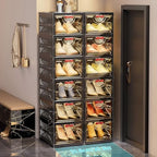 Foldable Shoe Rack Organizer Stackable Shoe Storage Box for Entryway, Closet & Bedroom Large Capacity Sneaker Containers Bins with Lids 6 Pack Black - Image 5