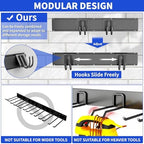 Garage Tool Organizer Wall Mount, 48 Inch Heavy Duty Garden Tool Organizer Storage System, Easy Install with 6 Adjustable Hooks, for Garage, Basement, Shed, Workshop, Black, Steel - Image 4