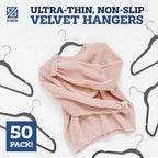 Zober Velvet Hangers 50 Pack - Heavy Duty Gray Hangers for Coats, Pants & Dress Clothes - Non Slip Clothes Hanger Set - Space Saving Felt Hangers for Clothing - Image 2