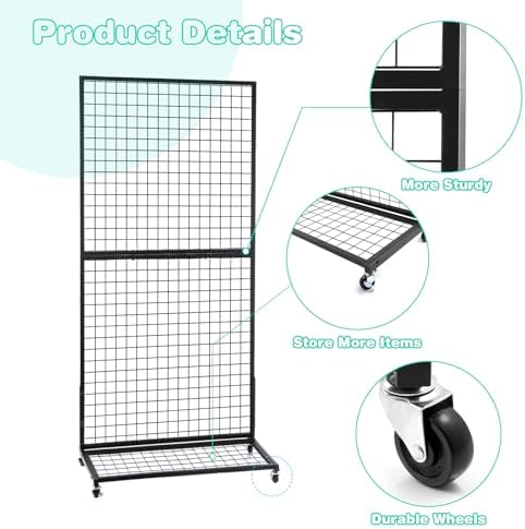 NectaCol Grid Wall Panels, 2 Packs 3'x 6' Gridwall Display Stand with a Base Plate, Black Wire Grid Wall Display Rack, Craft Show Display Grid,Retail Display Stand - Image 5